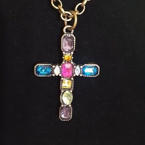 Handmade Colorful Cross Necklace  Pink Teal Green Purple 20" Chain